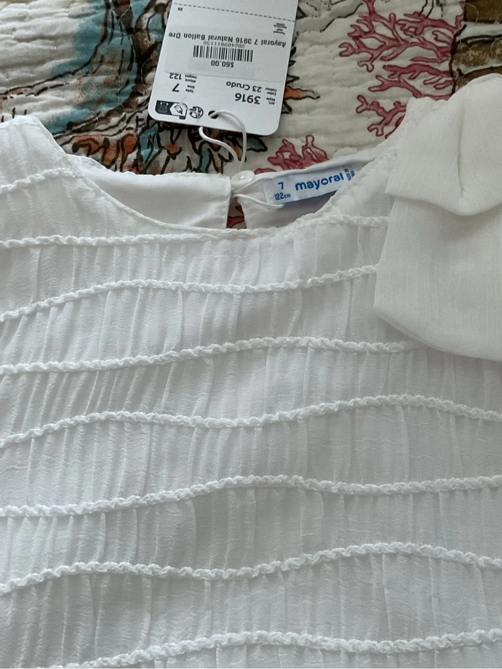 Mayoral White Textured Sleeveless Dress with Bow Accent NEW